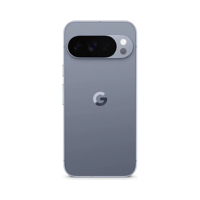 Pixel 10 Pro 6.3-inch smartphone rear view in moonstone blue with dual-camera bar