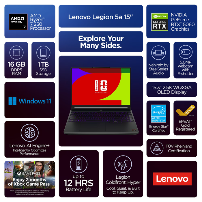 Lenovo Legion 5a 15.3" WQXGA Laptop 1TB/16GB RAM Windows 11 Home Eclipse Black (New)