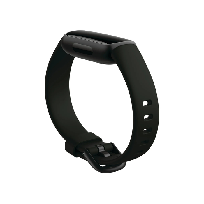 Fitbit Inspire 3 Midnight Zen view from side, black silicone band and tracker body