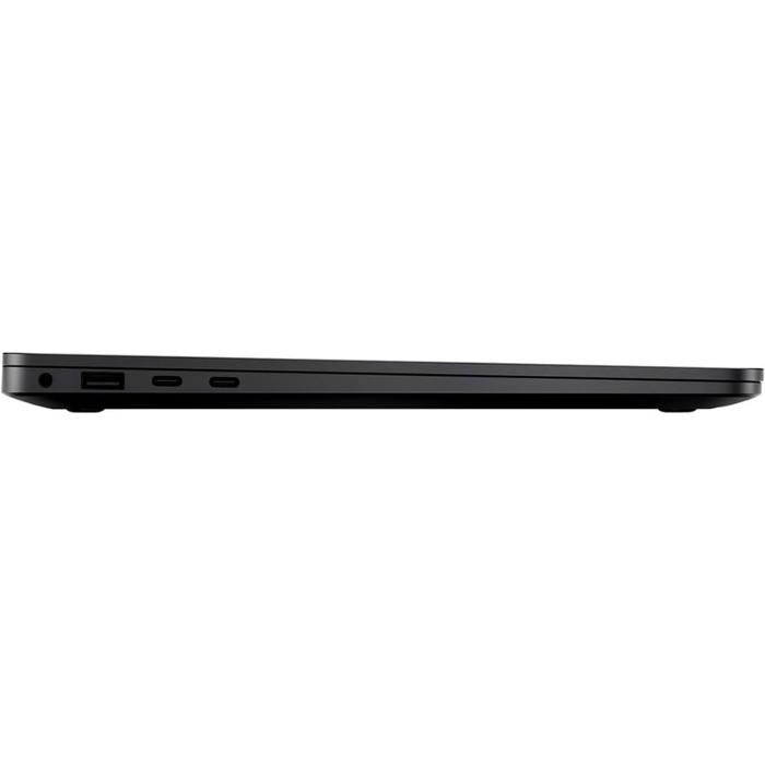 Black Microsoft Surface Laptop 13.8" side profile showing multiple ports and vent.