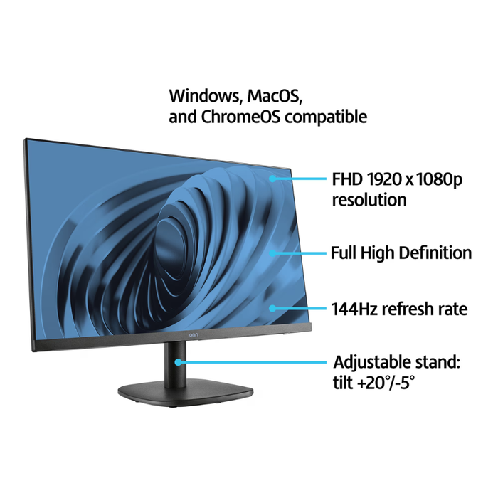Onn 24" FHD (1920 x 1080p) 144hz Office Monitor with 6.07 ft HDMI Cable Black (New)