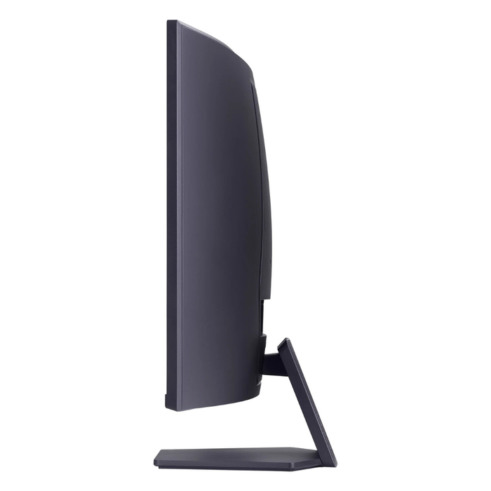 Side profile of black 32" LG UltraGear gaming monitor with base stand