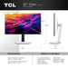 White 32-inch monitor with stand, side profile and size dimensions shown