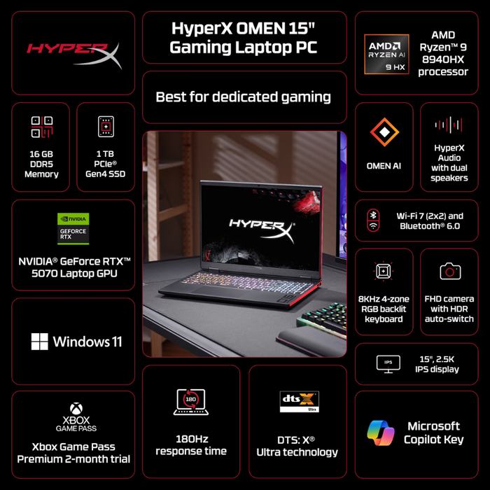 HP HyperX OMEN 15.3" AMD Ryzen 9 8940HX Processor 1TB/16GB RAM Windows 11 Home Shadow Black (New)