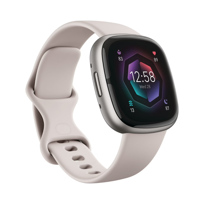 Fitbit Sense 2 Smartwatch in Lunar White with Platinum aluminum case