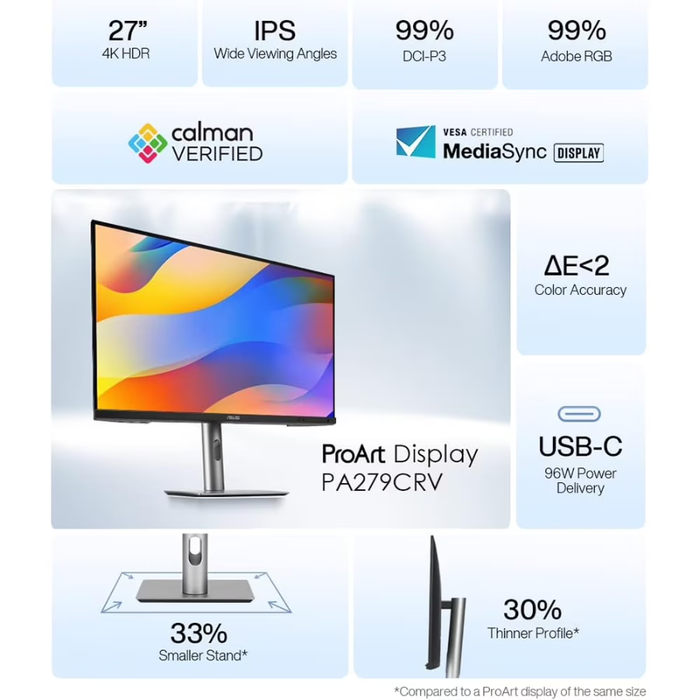 ASUS ProArt 27" (PA279CRV) Class 4K UHD LED Monitor Refresh Rate 60Hz Black (New)