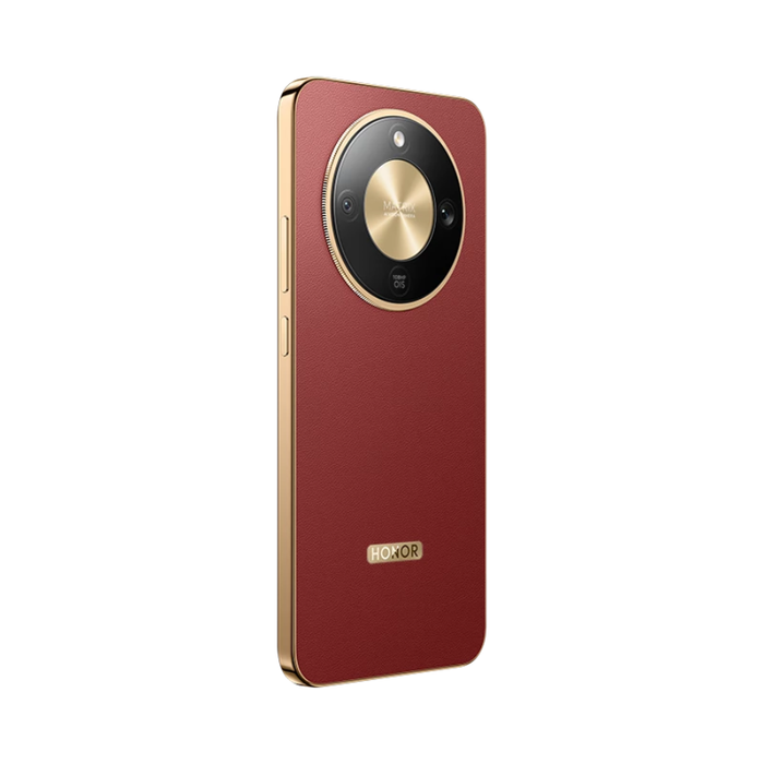 Reddish brown Honor smartphone back with side buttons and oval camera module
