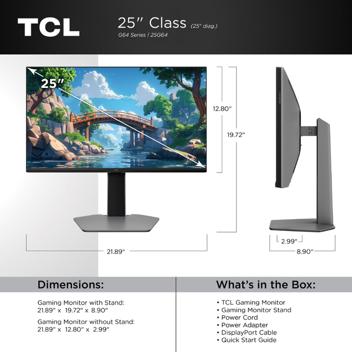 TCL G64 25" QD-Mini LED FHD 300Hz 1ms Gaming Monitor with AMD FreeSync™ Black (New)