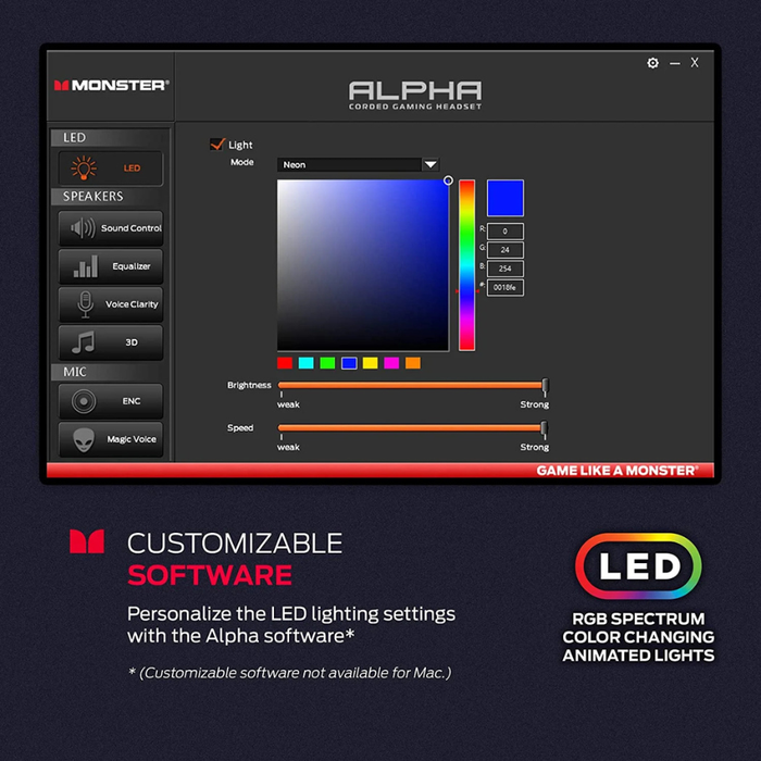 Monster Digital Alpha 7.1 RGB Illuminated Gaming Headset Black (NEW)