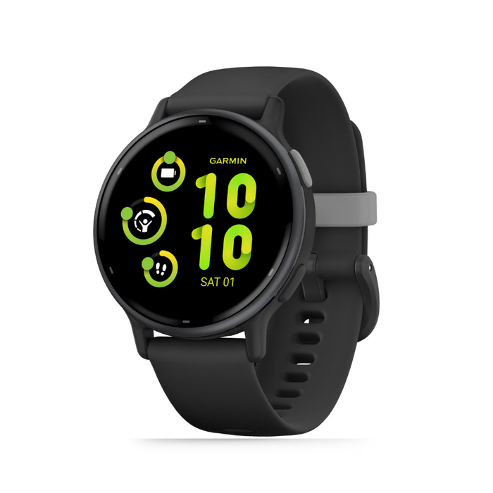 Garmin Vívoactive 5 GPS smartwatch, dark gray strap, lime 10:10 display