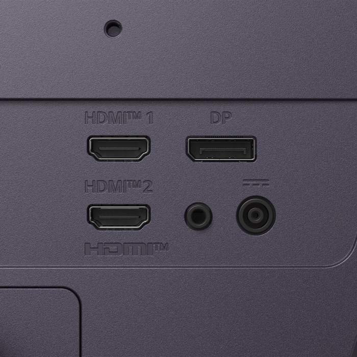 LG UltraGear monitor ports: HDMI 1/2, DP, and headphone jack close-up