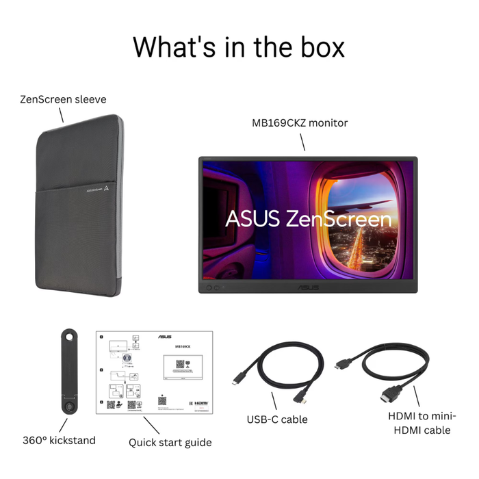 ASUS ZenScreen 15.6" (MB169CKZ) Full HD Portable Monitor 60Hz 360° Kickstand Black (New)