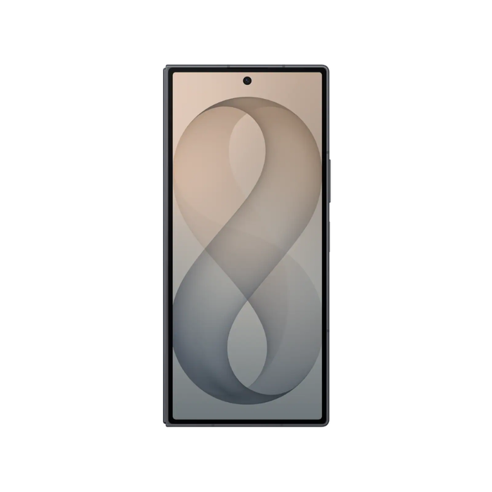 Foldable smartphone unfolded, front display with abstract wallpaper