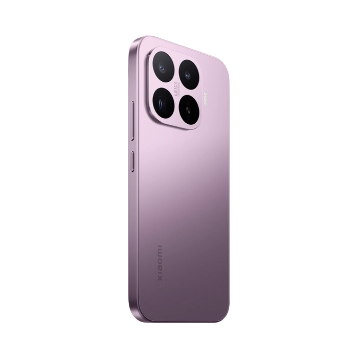 Violet smartphone back view with quad-camera module and fingerprint-free finish.