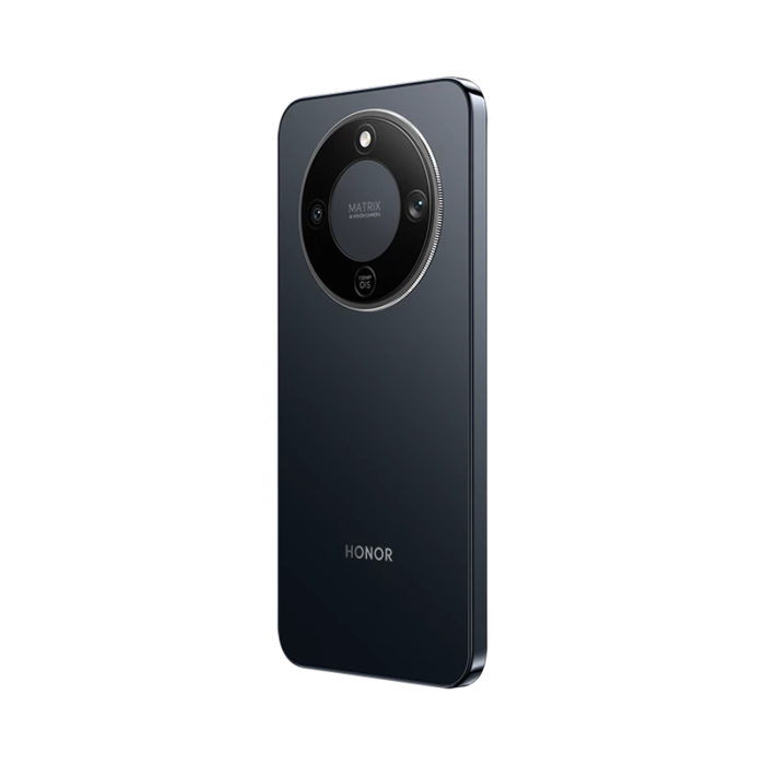 Midnight Black 5G unlocked smartphone back view, camera on top-left