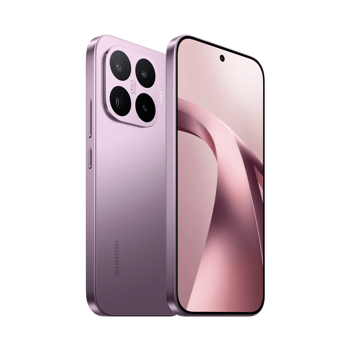 Violet smartphone with quad rear cameras and front display