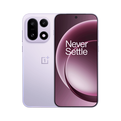 Ultra Violet OnePlus 5G phone with triple rear cameras and Never Settle screen