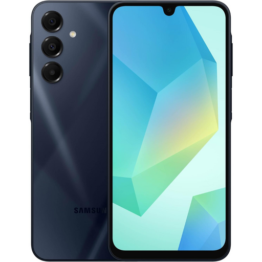 Galaxy A16 4G Black phone, front display on, triple rear cameras, 4GB RAM