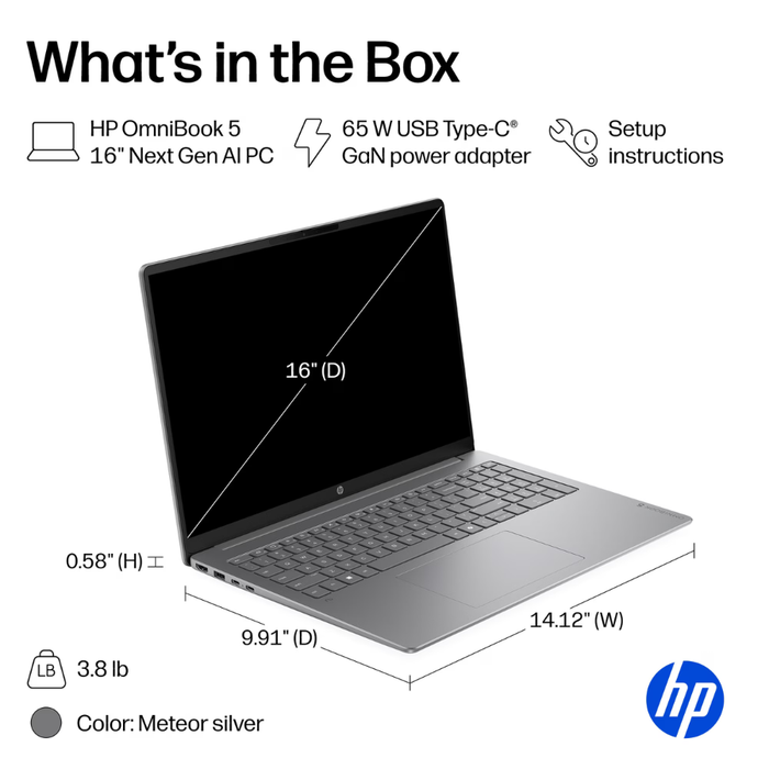 HP OmniBook 5 16" Laptop Touchscreen Windows 11 1TB/16GB RAM Meteor Silver (New)