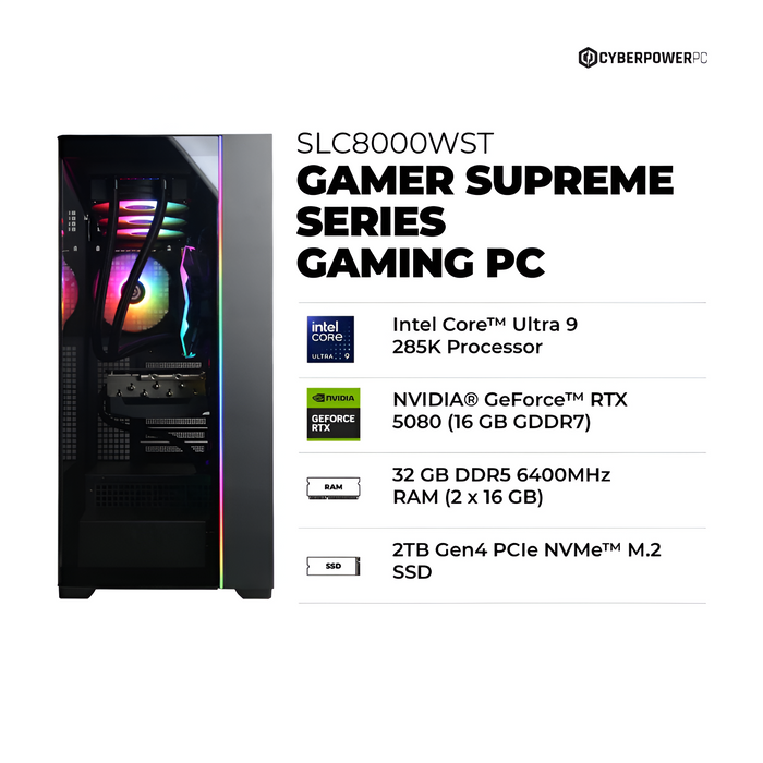 CyberPowerPC (SLC8000WST) Gaming Desktop  2TB/32GB RAM Black (NEW)