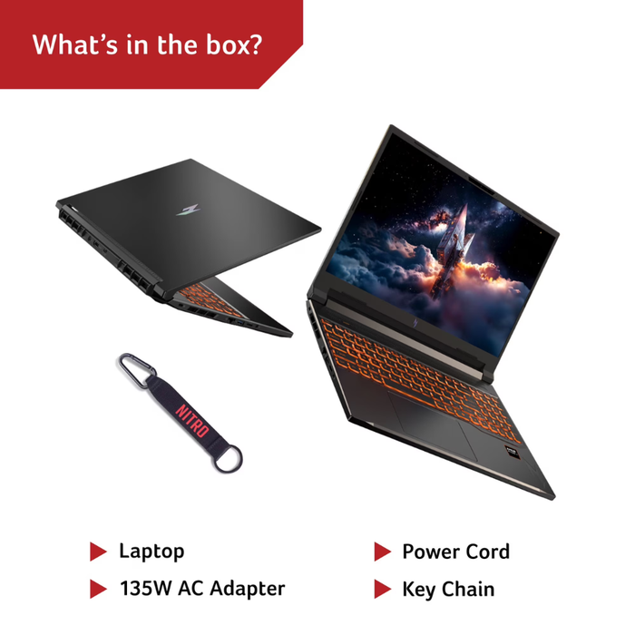 Acer Nitro V 15.6” Windows 11 Home GeForce RTX 4050 512GB/16GB RAM Obsidian Black (New)