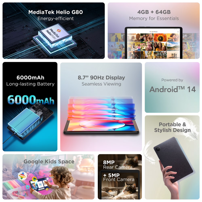 TCL Tab 8 Gen 2 8.7" 64GB/4GB RAM Android 14 Black (New)