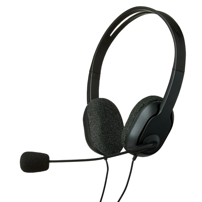 Onn AUX Stereo Headset with Built-In Microphone, Black