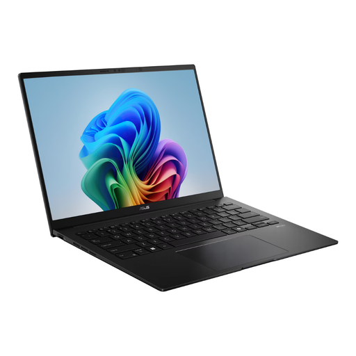 Jade Black ASUS laptop with touch-screen, angled open view
