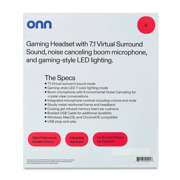 Onn Gaming Headset (HZ-WD-GX) with 7.1 Virtual Surround Sound, Black (NEW)