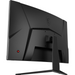 Curved computer monitor back view with angular design and single central stand