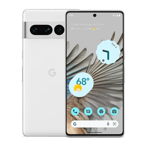 Google Pixel 7 Pro smartphone in Snow (white) color, Verizon model with 256GB storage, USA version, showing front display and sleek design