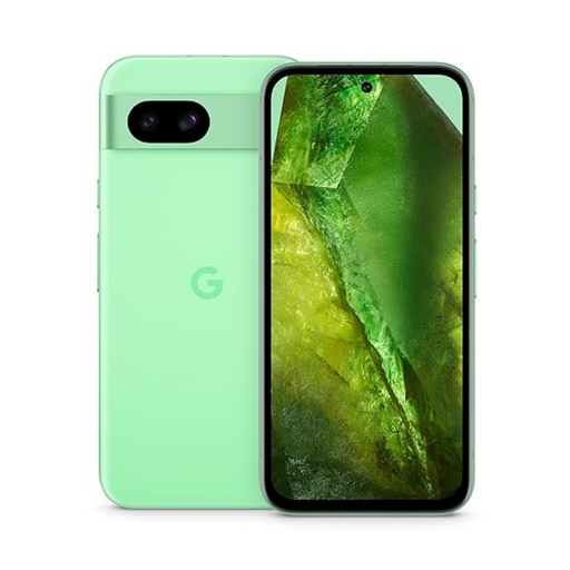 Google Pixel 8a smartphone in Aloe color, 128GB storage, 5G capable, CA, US version, featuring a sleek and modern design