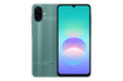 Green Samsung Galaxy A08 smartphone shown from front and back
