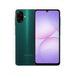 Samsung Galaxy A07 smartphone with dual rear cameras, green back and purple display