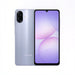 Samsung Galaxy A07 smartphone with dual rear cameras, gray back and purple display