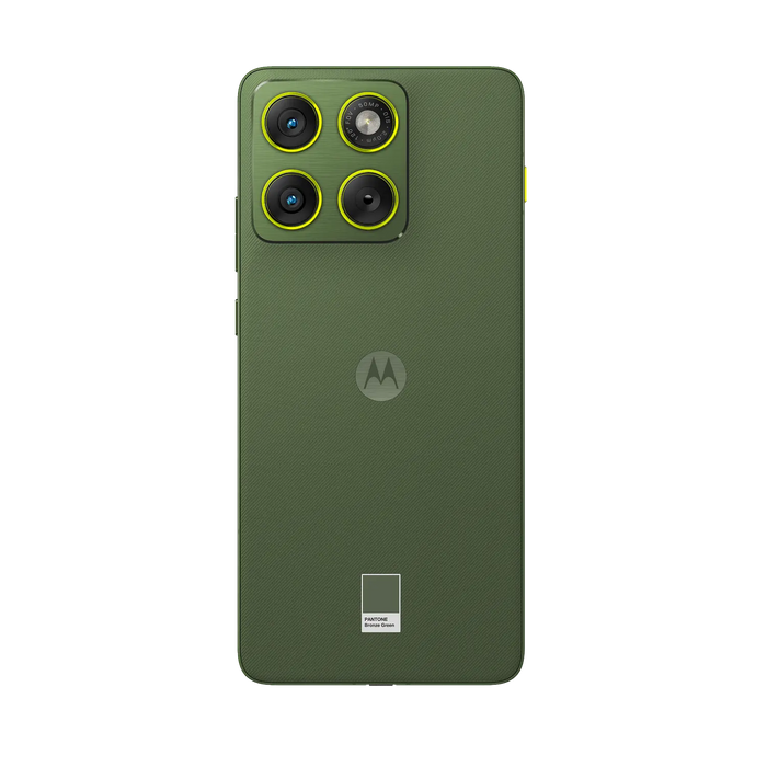 Moto Edge 70 5G Bronze Green, back view with quad-lens camera array